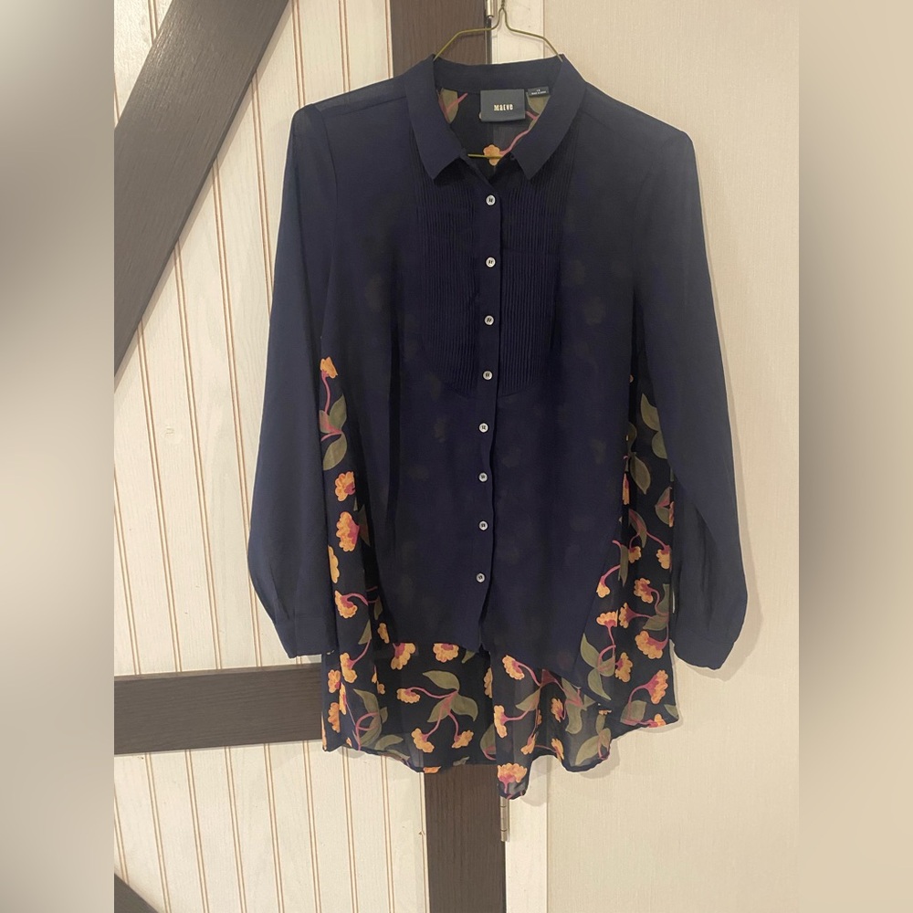 Maeve Navy Blouse with Floral Hem